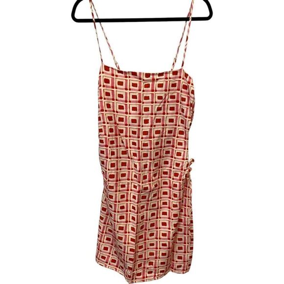 Zara Womens Mini Dress 2XL Red White Geometric Cut Out Square Neck NWOT - Picture 2 of 7